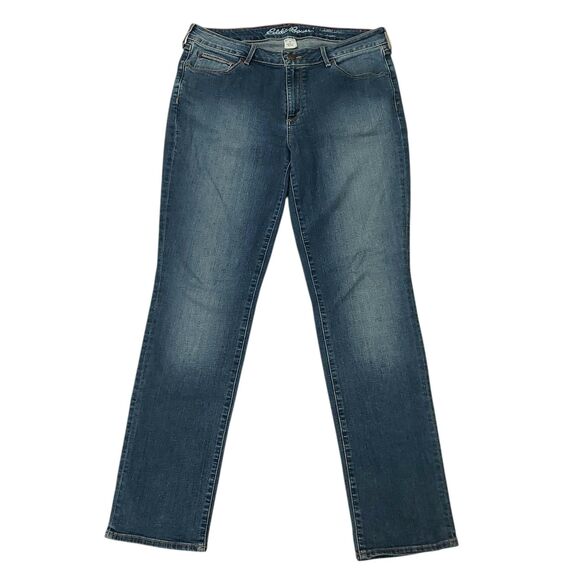 Eddie Bauer Jeans Womens 12 Blue Slightly Curvy Straight Dyed Mid Rise Stretch - Picture 1 of 12